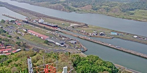Panorama of the nautical canal from above - live webcam, Panama Panama