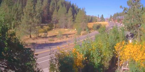 Traffic on Donner Pass Rd, view of Villager Nursery - live webcam, California Truckee