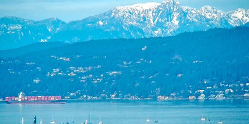 View of the mountains from the bay - live webcam, British Columbia Vancouver