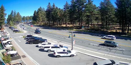 Restaurants along the road, view of the parking - live webcam, California South Lake Tahoe