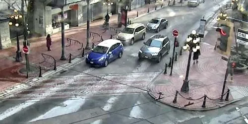 Pedestrians and cars in the Gastown area webcam